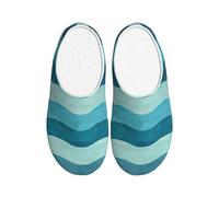 Unkhtt Blue Wave Stripe Print Adult Slippers Soft Anti-Pilling Flannel Indoor House Non-Slip Sole Home Travel
