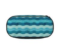 Unkhtt Blue Wave Stripe Print Large Capacity Pencil Pen Pouch Students Dual Zip School Stationery Makeup Storage