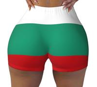 Unkhtt Bulgarian Flag Print Workout Gym Short Women Summer Comfortable Stretch Yoga Shorts Everyday Cacual Wear Black