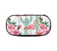 Unkhtt Cactus Flamingo Rose Flowers Print Large Capacity Pencil Pen Pouch Students Dual Zip School Stationery Makeup Storage