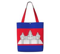 Unkhtt Cambodia Flag Print Carryall Shoulder Bag Large Capacity Reusable Grocery Tote Bags Travel Lightweight