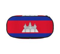Unkhtt Cambodia Flag Print Large Capacity Pencil Pen Pouch Students Dual Zip School Stationery Makeup Storage