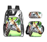 Unkhtt Cartoon Giraffe Print Unisex Transparent Backpack Set For School Travel Outdoor Clear Lunch Pen Bag
