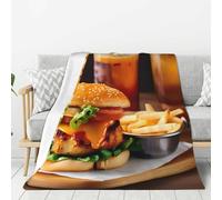 Unkhtt Chicken Leg Burger Drink Print Flannel Blanket Soft Cozy Lightweight Throw For Sofa Bed Living Room All-Season