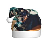 Unkhtt Chihuahua Dog Glasses Print Adult Santa Hat for Holiday New Year Celebrations Xmas Costume Party Accessory
