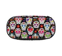 Unkhtt Colorful Flower Skulls Print Large Capacity Pencil Pen Pouch Students Dual Zip School Stationery Makeup Storage