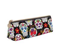 Unkhtt Colorful Flower Skulls Print Pencil Case Large Capacity Triangle Pouch for Pens Cases Student and School College