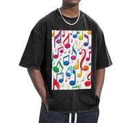 Unkhtt Colorful Music Notes 1 Print Fresh Comfortable Funny Vintage Oversized T-Shirts Classic-Fit Freedom Movement Black