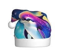 Unkhtt Colorful Starry Sky Ocean Dolphin Print Adult Christmas Hat Festive Accessory for Xmas Halloween New Year Celebration