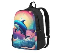 Unkhtt Colorful Starry Sky Ocean Dolphin Print Large Capacity Backpack For Adults Daily Use Hiking Travel School Work Commuting