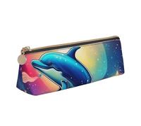 Unkhtt Colorful Starry Sky Ocean Dolphin Print Pencil Case Large Capacity Triangle Pouch for Pens Cases Student and School College