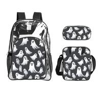 Unkhtt Cute White Ghost Halloween Pattern 1 Print Unisex Transparent Backpack Set For School Travel Outdoor Clear Lunch Pen Bag