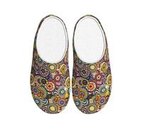 Unkhtt Ethnic Circles Floral Pattern Print Adult Slippers Soft Anti-Pilling Flannel Indoor House Non-Slip Sole Home Travel