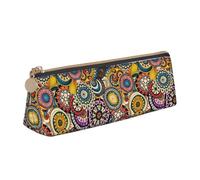 Unkhtt Ethnic Circles Floral Pattern Print Pencil Case Large Capacity Triangle Pouch for Pens Cases Student and School College