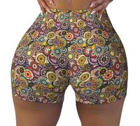 Unkhtt Ethnic Circles Floral Pattern Print Workout Gym Short Women Summer Comfortable Stretch Yoga Shorts Everyday Cacual Wear Black