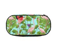 Unkhtt Flamingo Love Flowers Print Large Capacity Pencil Pen Pouch Students Dual Zip School Stationery Makeup Storage