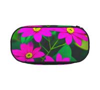 Unkhtt Flower Leaves Purple Red Flower 1 Print Large Capacity Pencil Pen Pouch Students Dual Zip School Stationery Makeup Storage