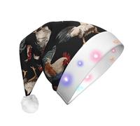 Unkhtt French Roosters Print Men Women Led Christmas Hat Santa For New Year And Xmas Festive Party Accessory
