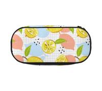 Unkhtt Fruits Lemon Print Large Capacity Pencil Pen Pouch Students Dual Zip School Stationery Makeup Storage