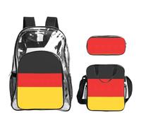 Unkhtt German Flag Print Unisex Transparent Backpack Set For School Travel Outdoor Clear Lunch Pen Bag