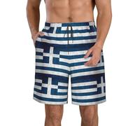 Unkhtt Greek Flag Print Stylish Holiday Practical Beach Shorts Breathable Swim Trunks Summer Water Sports White