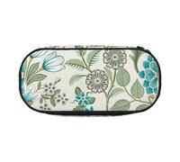 Unkhtt Green Flower. Print Large Capacity Pencil Pen Pouch Students Dual Zip School Stationery Makeup Storage