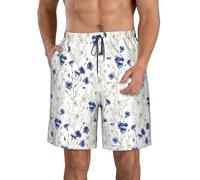 Unkhtt Hand Drawn Flower Print Stylish Holiday Practical Beach Shorts Breathable Swim Trunks Summer Water Sports White