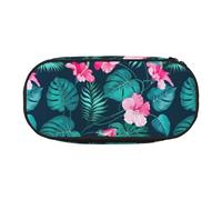 Unkhtt Hawaii Pink Flower Print Large Capacity Pencil Pen Pouch Students Dual Zip School Stationery Makeup Storage