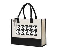 Unkhtt Houndstooth Black Print Women Canvas Tote Bag Gift Large Capacity For Travel School Office Shopping Bags