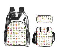 Unkhtt Introduction Of Various Vegetables Print Unisex Transparent Backpack Set For School Travel Outdoor Clear Lunch Pen Bag