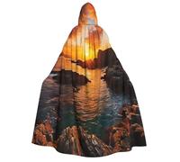 Unkhtt Ireland Sunset Seascape Print Adults 190cm Hooded Cloak Carnival Costume Cosplay Festivals Outdoor Celebrations