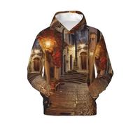 Unkhtt Italian Old Street Print Men'S Hoodie Winter Warmth Casual Wear For Work Outdoor Activities Pullover Black