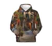 Unkhtt Italian Old Street Print Men'S Hoodie Winter Warmth Casual Wear For Work Outdoor Activities Pullover Black