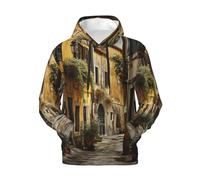 Unkhtt Italian Old Street Print Men'S Hoodie Winter Warmth Casual Wear For Work Outdoor Activities Pullover Black