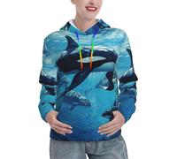 Unkhtt Killer Whales Swim Along Print Ladies Hoodies For Autumn Winter Casual Pullover Lightweight Fashion Sweatshirts Black