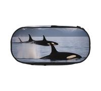Unkhtt Killer Whales Swim Along Print Large Capacity Pencil Pen Pouch Students Dual Zip School Stationery Makeup Storage