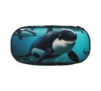 Unkhtt Killer Whales Swim Along Print Large Capacity Pencil Pen Pouch Students Dual Zip School Stationery Makeup Storage