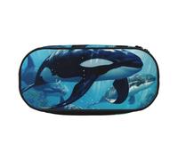 Unkhtt Killer Whales Swim Along Print Large Capacity Pencil Pen Pouch Students Dual Zip School Stationery Makeup Storage