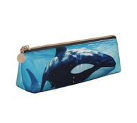 Unkhtt Killer Whales Swim Along Print Pencil Case Large Capacity Triangle Pouch for Pens Cases Student and School College