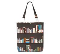 Unkhtt Library Bookcase Print Carryall Shoulder Bag Large Capacity Reusable Grocery Tote Bags Travel Lightweight