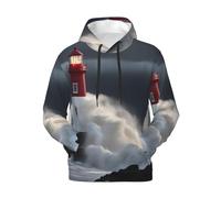 Unkhtt Lighthouse In Storm Print Men'S Hoodie Winter Warmth Casual Wear For Work Outdoor Activities Pullover Black