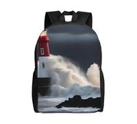 Unkhtt Lighthouse In Storm Print Stylish Unisex Large Capacity Backpack For Work Travel Camping Outdoor Adventures