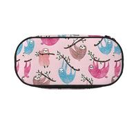 Unkhtt Naughty Sloth Print Large Capacity Pencil Pen Pouch Students Dual Zip School Stationery Makeup Storage