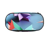 Unkhtt Origami Multicolor Papercraft Cranes Print Large Capacity Pencil Pen Pouch Students Dual Zip School Stationery Makeup Storage