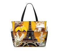 Unkhtt Paris Eiffel Tower Print Comfortable Travel Bag Beach Tote Summer Vacation Picnic Camping Stylish Accessory