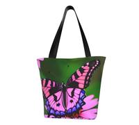 Unkhtt Pink flower purple butterfly Print Multi-Scene Shoulder Bag Beach Tote Versatile Carry Hiking Shopping Holiday Wear