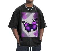 Unkhtt Purple Butterfly and Flower 1 Print Fresh Comfortable Funny Vintage Oversized T-Shirts Classic-Fit Freedom Movement
