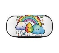 Unkhtt Rainbow Clouds Raindrop 1 Print Large Capacity Pencil Pen Pouch Students Dual Zip School Stationery Makeup Storage