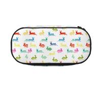 Unkhtt Rainbow Rabbit Print Large Capacity Pencil Pen Pouch Students Dual Zip School Stationery Makeup Storage