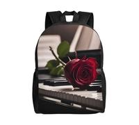Unkhtt Red Rose On Piano Print Stylish Unisex Large Capacity Backpack For Work Travel Camping Outdoor Adventures